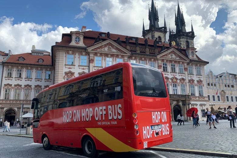 On board the Prague sightseeing bus